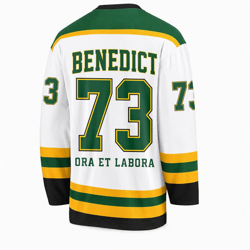 Christianartworkshop St.Benedict 73 Crest White Green Gold Hockey Jersey - image 2