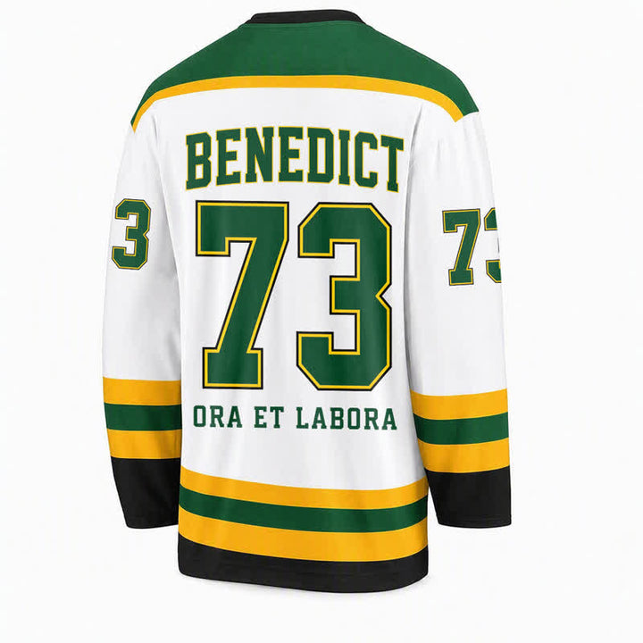 Christianartworkshop St.Benedict 73 Crest White Green Gold Hockey Jersey - image 2
