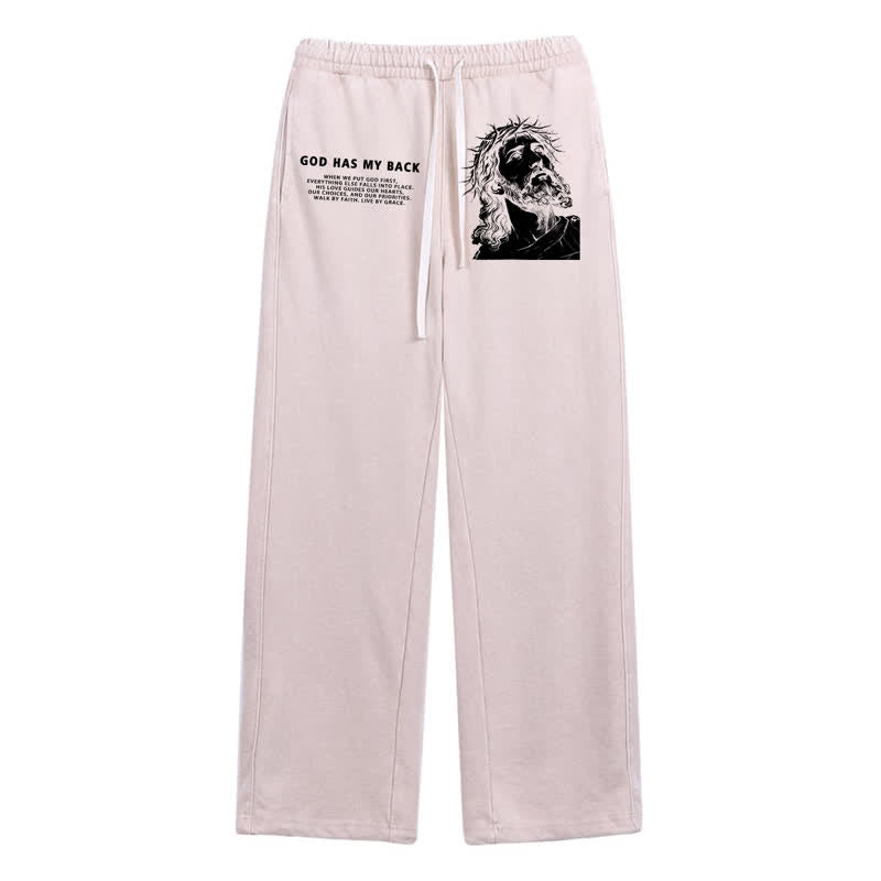 Christianartworkshop God Has My Back Jesus Portrait Washed Sweatpants - Beige - 2XL - image 8