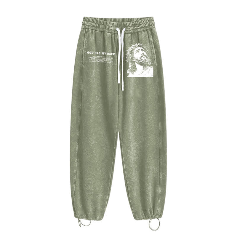 Christianartworkshop God Has My Back Jesus Portrait Washed Sweatpants - image 18