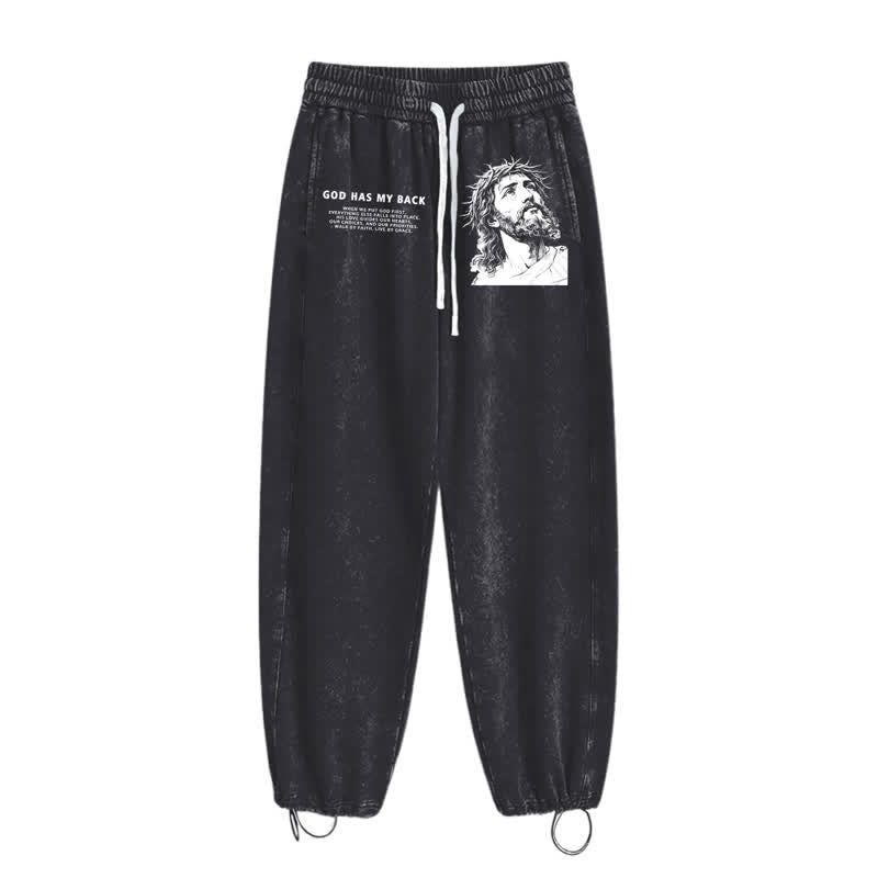 Christianartworkshop God Has My Back Jesus Portrait Washed Sweatpants - image 2