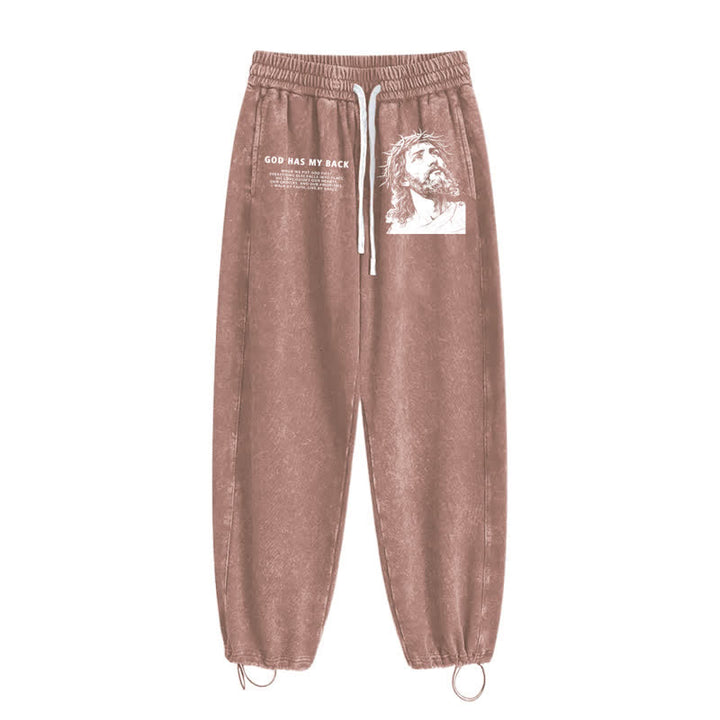 Christianartworkshop God Has My Back Jesus Portrait Washed Sweatpants - image 34