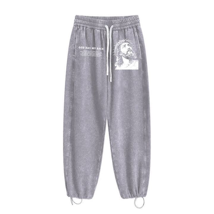 Christianartworkshop God Has My Back Jesus Portrait Washed Sweatpants - image 26