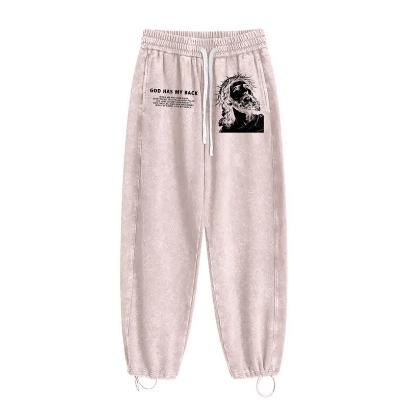 Christianartworkshop God Has My Back Jesus Portrait Washed Sweatpants - image 10
