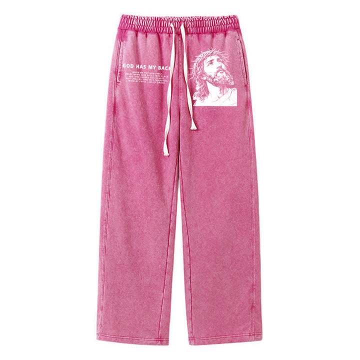 Christianartworkshop God Has My Back Jesus Portrait Washed Sweatpants - Rose - 2XL - image 40