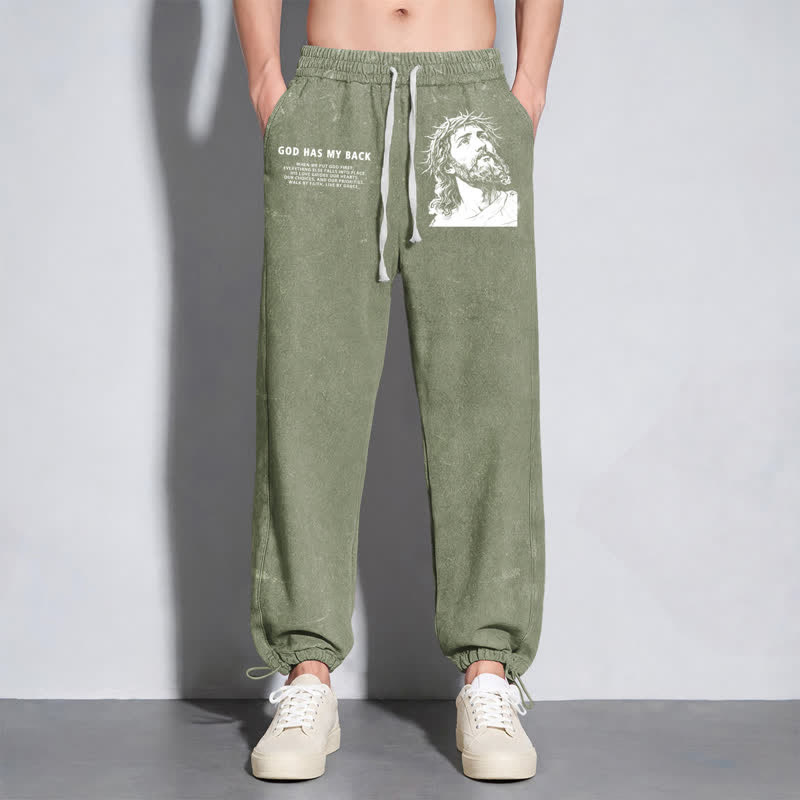 Christianartworkshop God Has My Back Jesus Portrait Washed Sweatpants - image 22