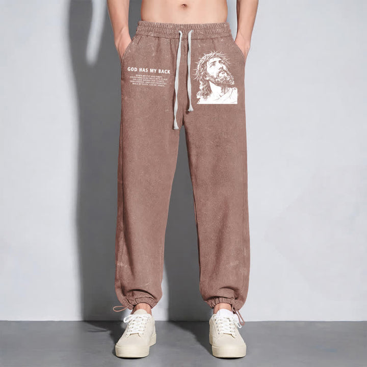 Christianartworkshop God Has My Back Jesus Portrait Washed Sweatpants - image 38
