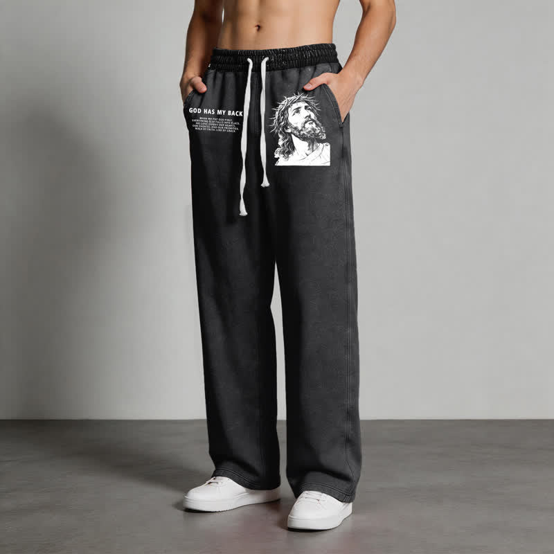 Christianartworkshop God Has My Back Jesus Portrait Washed Sweatpants - image 4