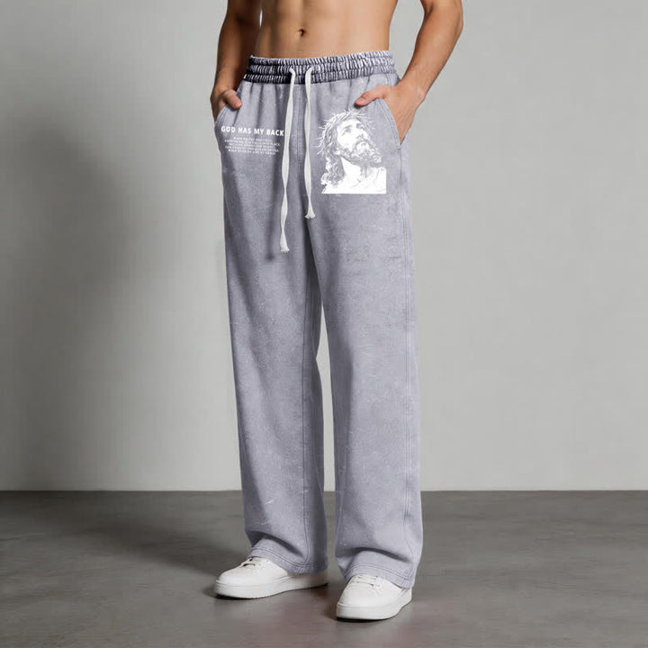 Christianartworkshop God Has My Back Jesus Portrait Washed Sweatpants - image 28