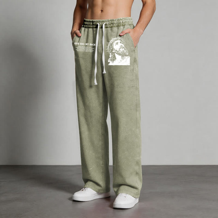 Christianartworkshop God Has My Back Jesus Portrait Washed Sweatpants - image 20