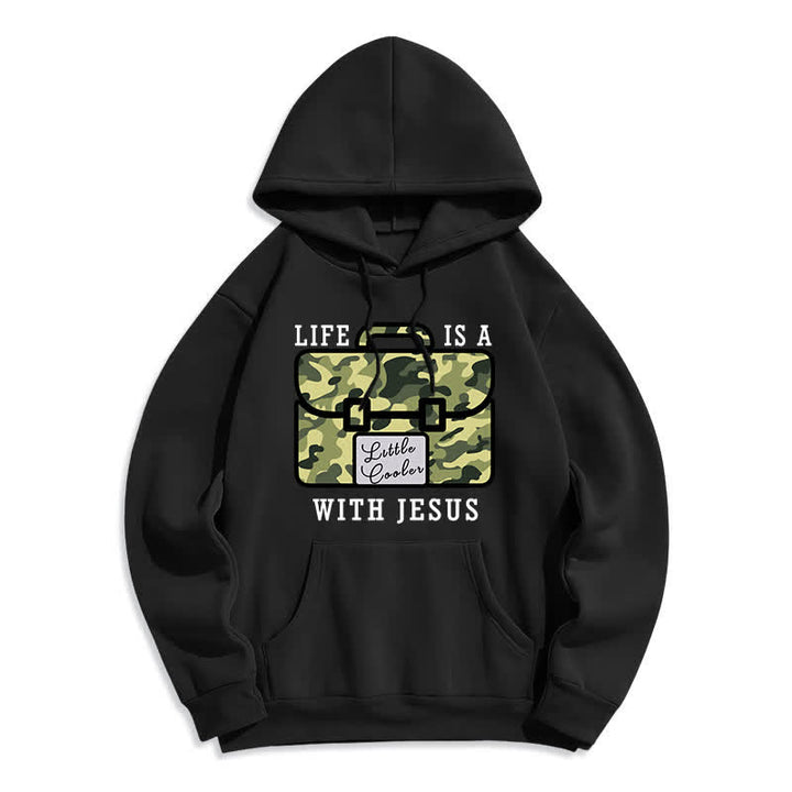 Christianartworkshop Life With Jesus Camo Graphic Fleece Pullover Hoodie - Black - 2XL - image 1