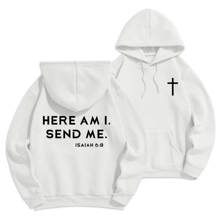 Christianartworkshop Here Am I Send Me Isaiah 6 8 Fleece Hoodie - White - 2XL - image 3