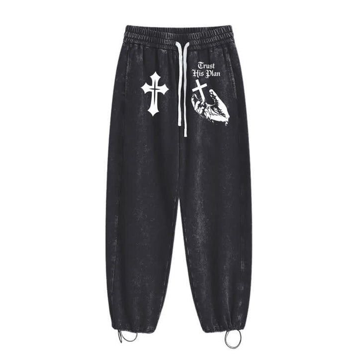 Christianartworkshop Trust His Plan Cross Graphic Washed Sweatpants - image 10
