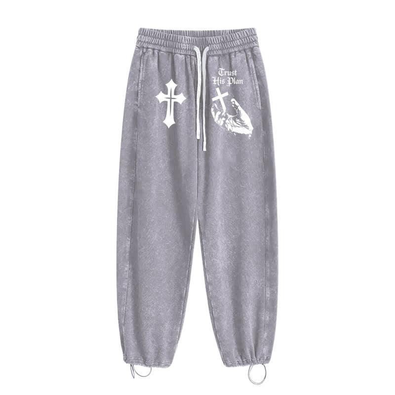 Christianartworkshop Trust His Plan Cross Graphic Washed Sweatpants - image 18