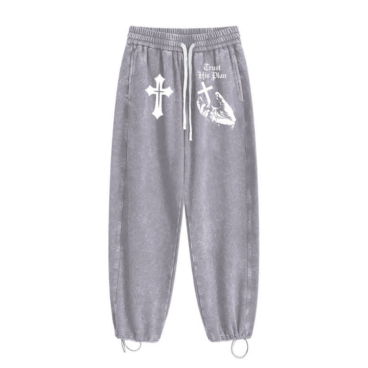 Christianartworkshop Trust His Plan Cross Graphic Washed Sweatpants - image 18