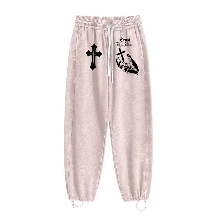 Christianartworkshop Trust His Plan Cross Graphic Washed Sweatpants - image 26