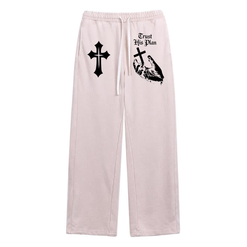 Christianartworkshop Trust His Plan Cross Graphic Washed Sweatpants - Beige - 2XL - image 24