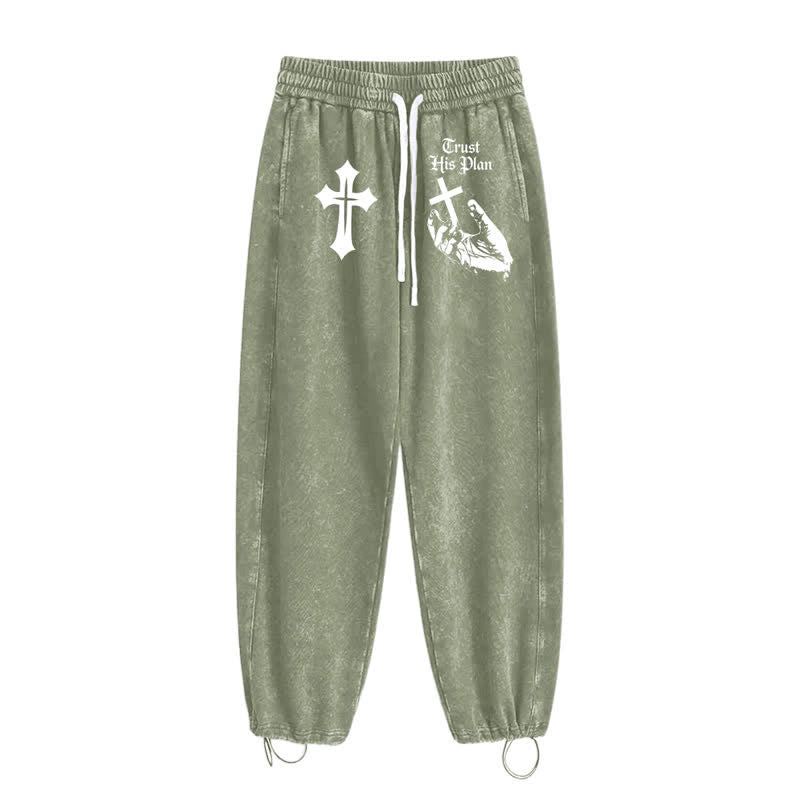 Christianartworkshop Trust His Plan Cross Graphic Washed Sweatpants - image 34