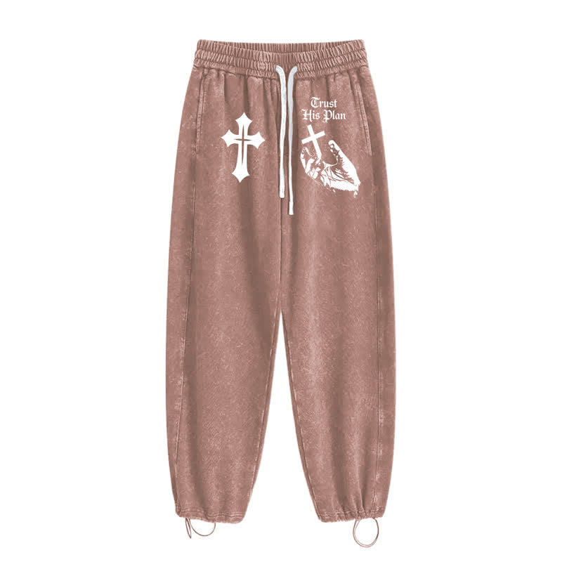 Christianartworkshop Trust His Plan Cross Graphic Washed Sweatpants - image 2