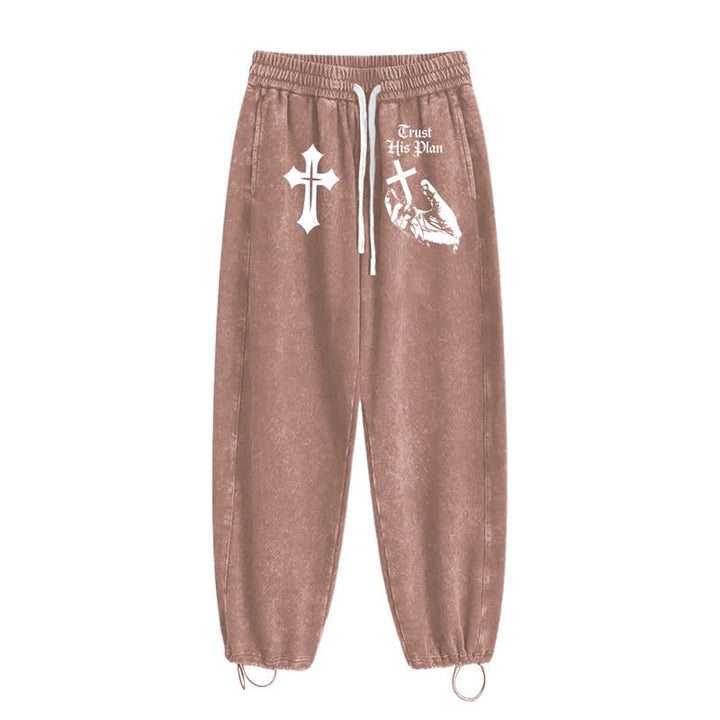 Christianartworkshop Trust His Plan Cross Graphic Washed Sweatpants - image 2