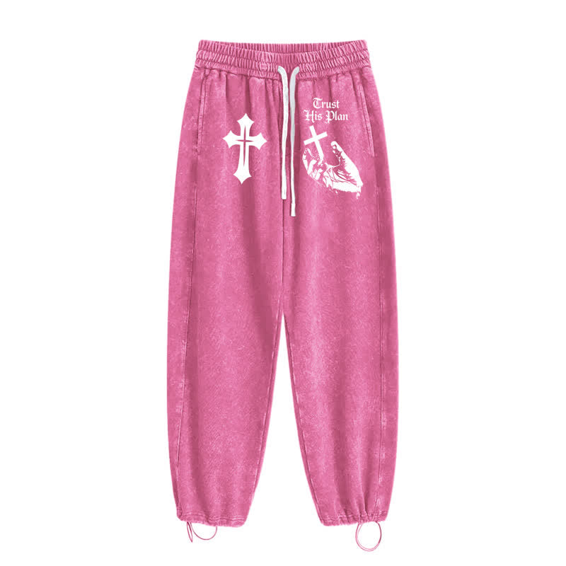 Christianartworkshop Trust His Plan Cross Graphic Washed Sweatpants - image 42
