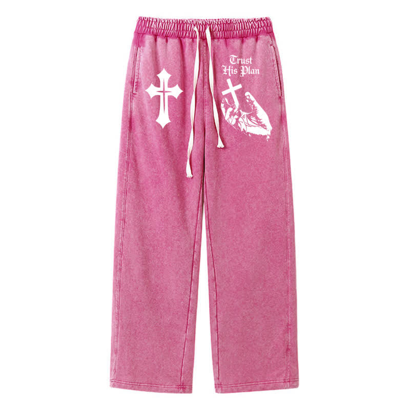 Christianartworkshop Trust His Plan Cross Graphic Washed Sweatpants - Rose - 2XL - image 40