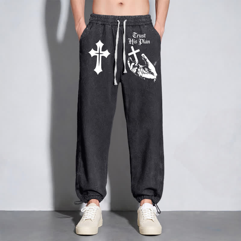Christianartworkshop Trust His Plan Cross Graphic Washed Sweatpants - image 14