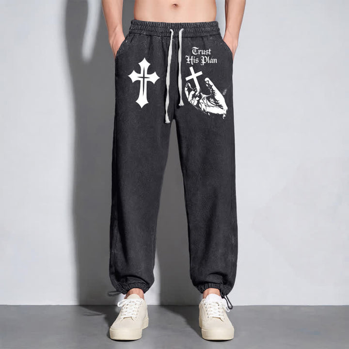 Christianartworkshop Trust His Plan Cross Graphic Washed Sweatpants - image 14