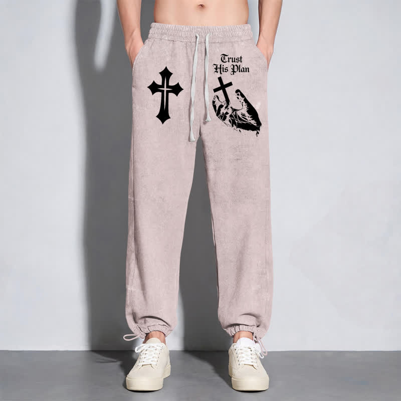 Christianartworkshop Trust His Plan Cross Graphic Washed Sweatpants - image 30