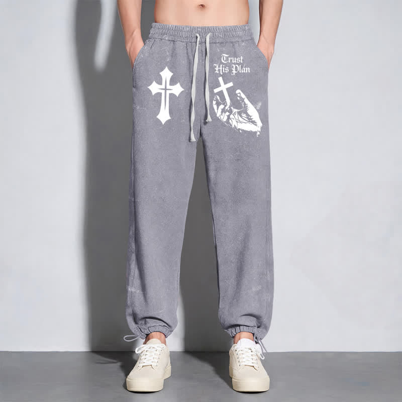 Christianartworkshop Trust His Plan Cross Graphic Washed Sweatpants - image 22