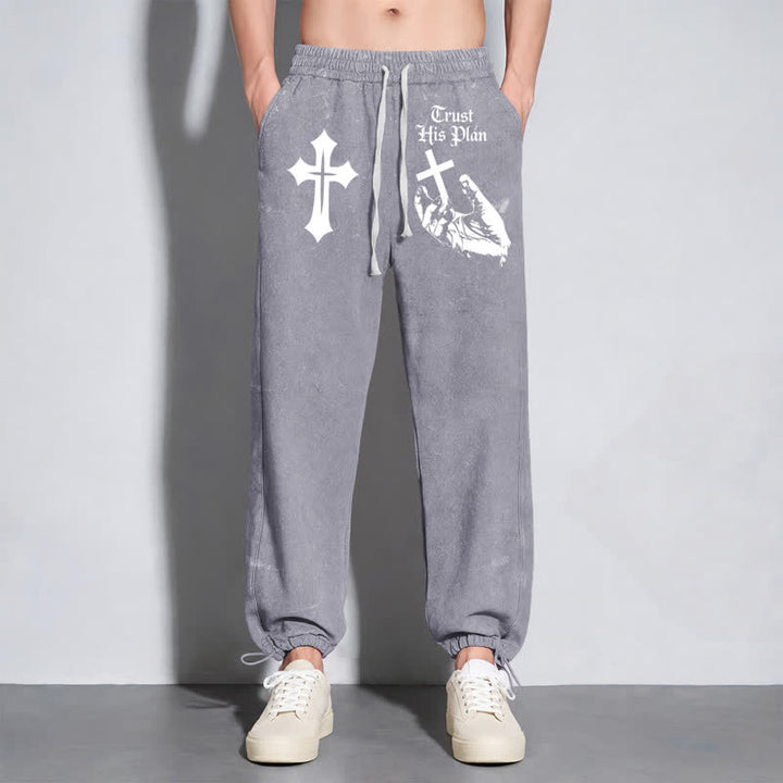 Christianartworkshop Trust His Plan Cross Graphic Washed Sweatpants - image 22