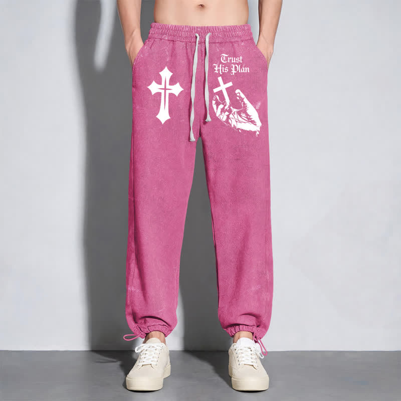 Christianartworkshop Trust His Plan Cross Graphic Washed Sweatpants - image 46
