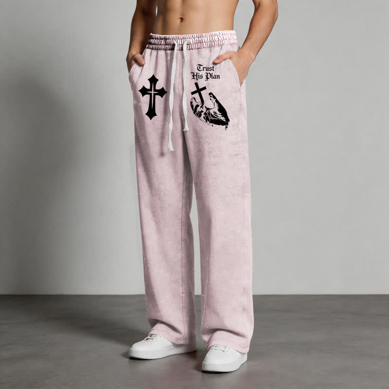 Christianartworkshop Trust His Plan Cross Graphic Washed Sweatpants - image 28