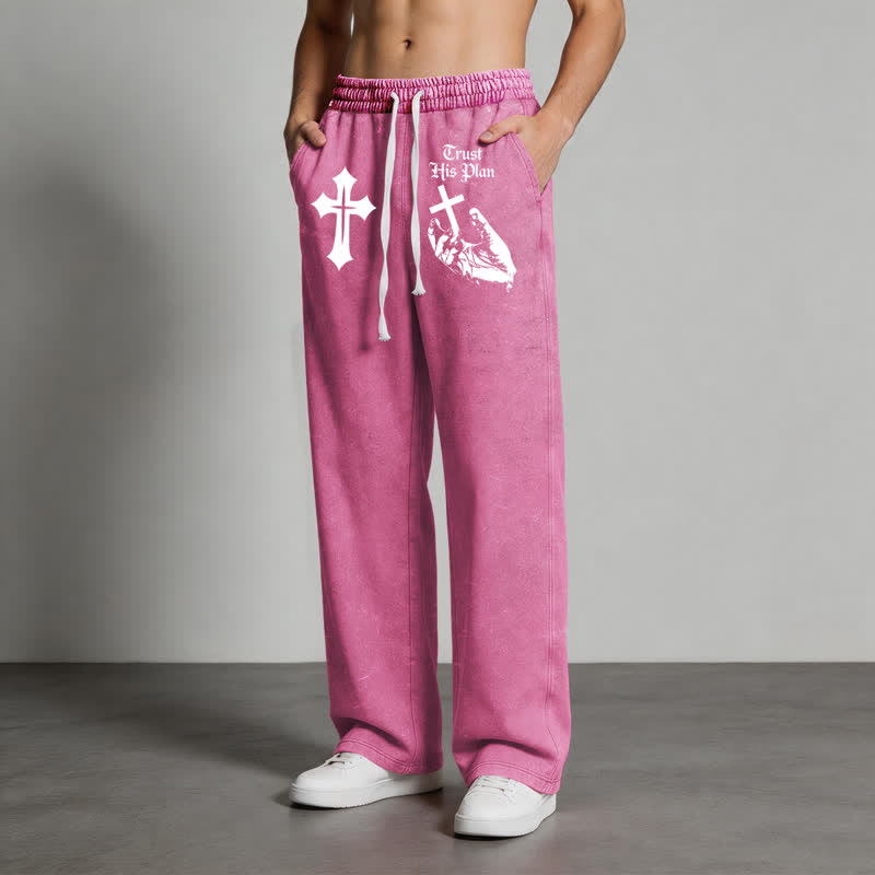 Christianartworkshop Trust His Plan Cross Graphic Washed Sweatpants - image 44