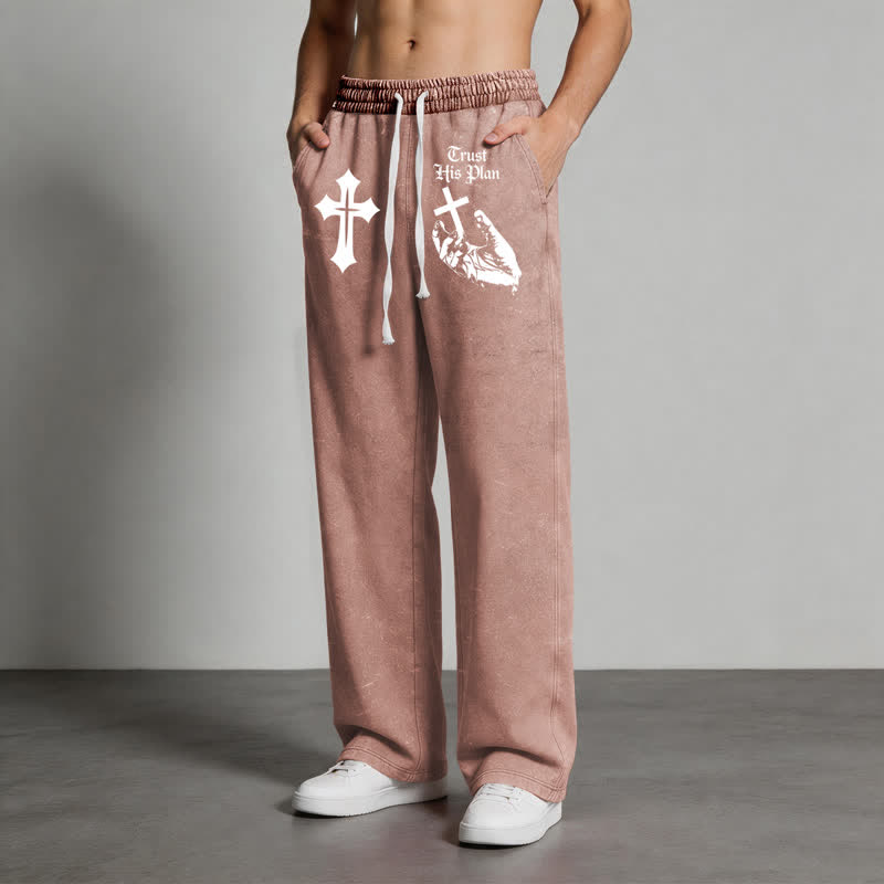 Christianartworkshop Trust His Plan Cross Graphic Washed Sweatpants - image 4