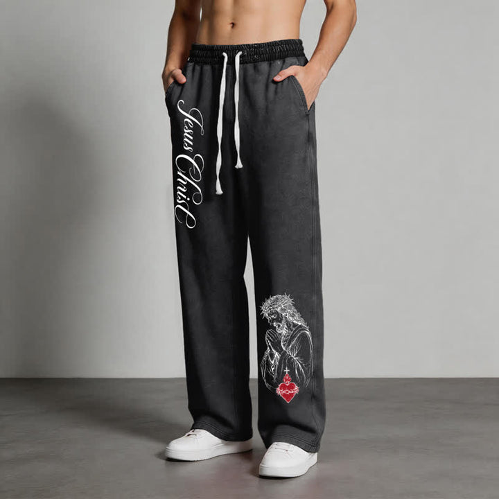 Christianartworkshop Jesus Christ Script Sacred Heart Washed Sweatpants - image 28