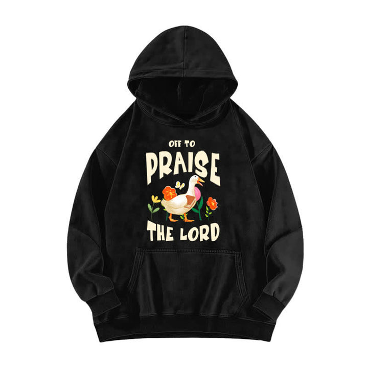 Christianartworkshop Off To Praise The Lord Duck Floral Washed Hoodie - Black - 5XL - image 1