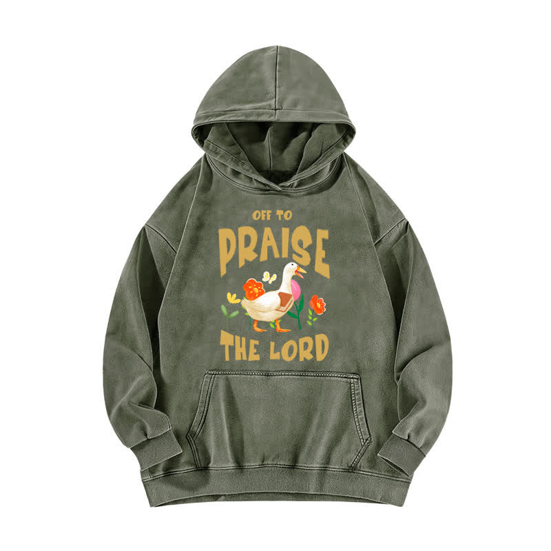 Christianartworkshop Off To Praise The Lord Duck Floral Washed Hoodie - Army Green - 5XL - image 3