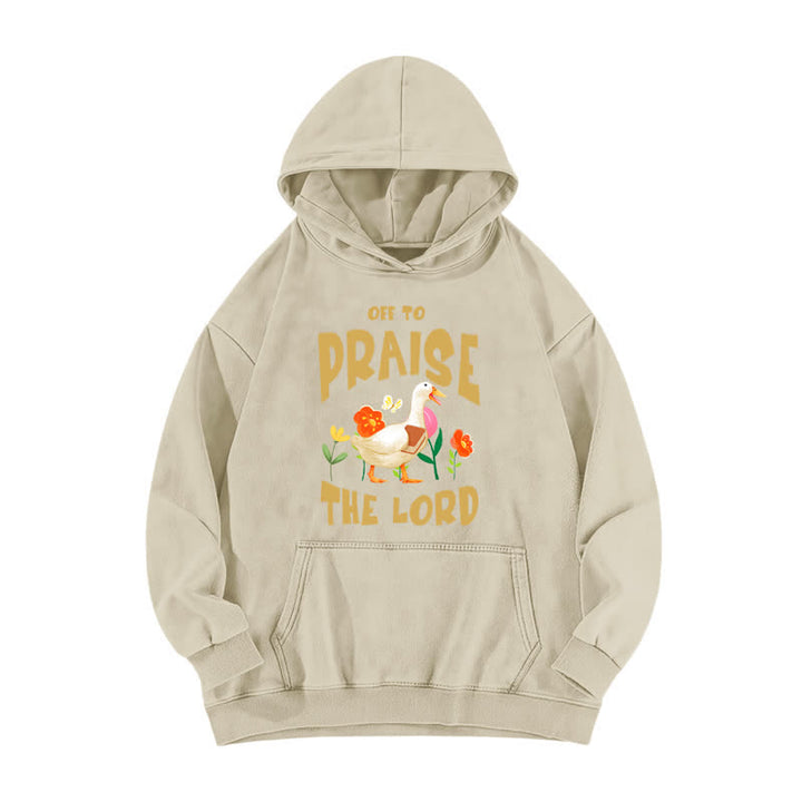 Christianartworkshop Off To Praise The Lord Duck Floral Washed Hoodie - Apricot - 5XL - image 2