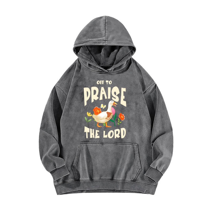 Christianartworkshop Off To Praise The Lord Duck Floral Washed Hoodie - Grey - 5XL - image 0