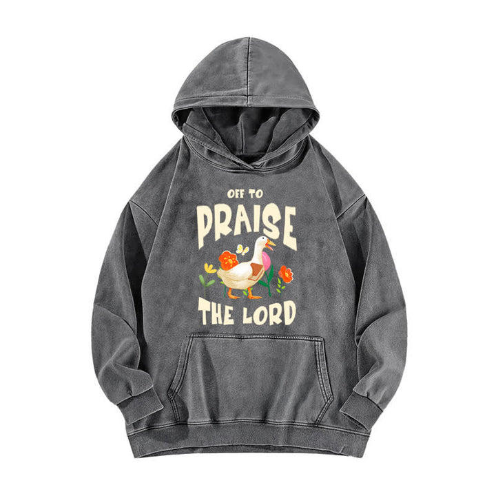 Christianartworkshop Off To Praise The Lord Duck Floral Washed Hoodie - Grey - 5XL - image 0