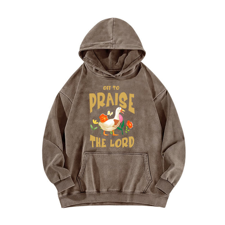 Christianartworkshop Off To Praise The Lord Duck Floral Washed Hoodie - Brown - 5XL - image 4