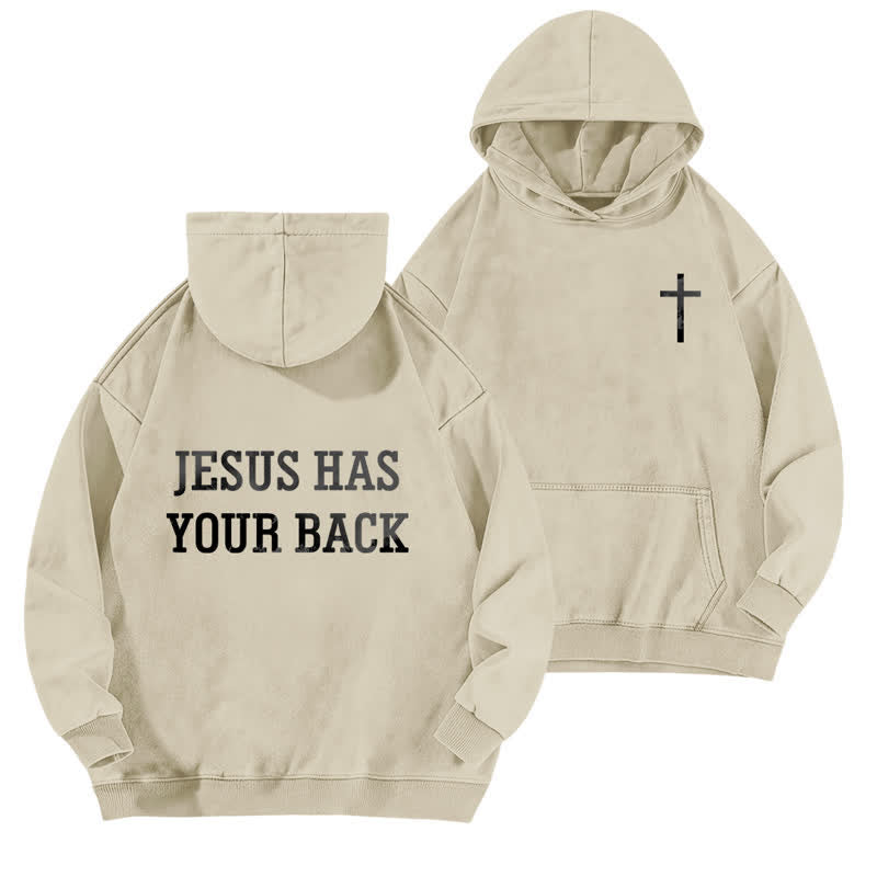 Christianartworkshop Jesus Has Your Back Cross Print Washed Hoodie - Apricot - 5XL - image 0