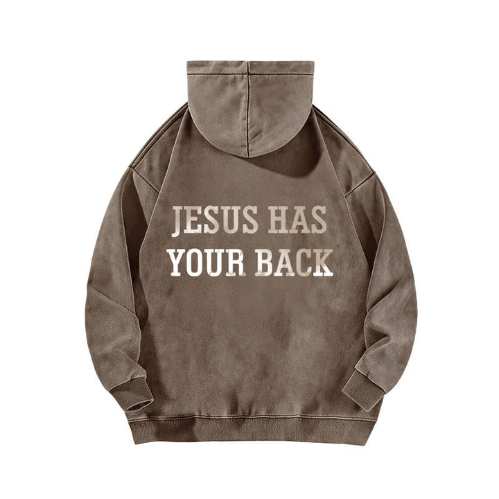 Christianartworkshop Jesus Has Your Back Cross Print Washed Hoodie - image 13