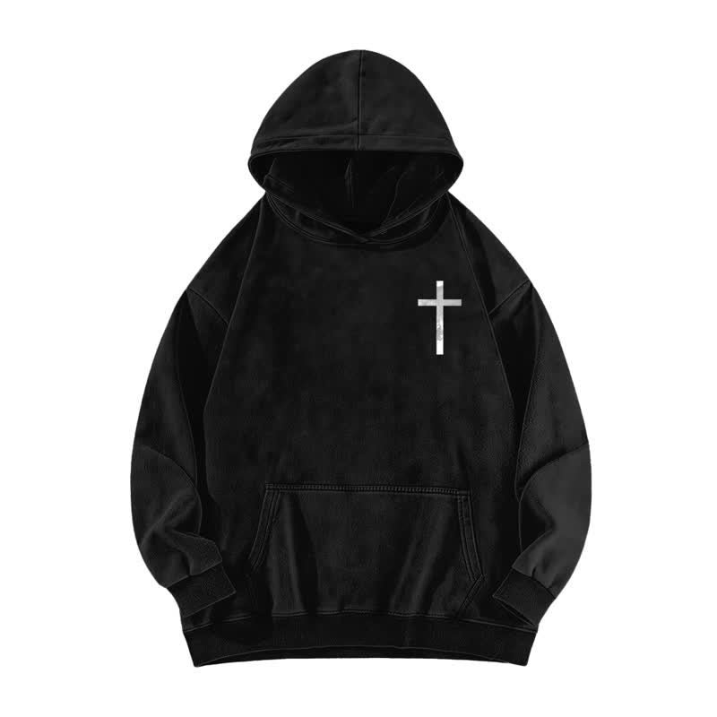 Christianartworkshop Jesus Has Your Back Cross Print Washed Hoodie - image 5