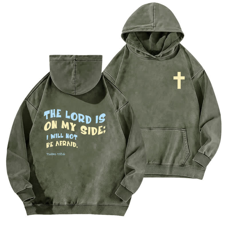 Christianartworkshop The Lord Is On My Side Washed Hoodie - Army Green - 5XL - image 12