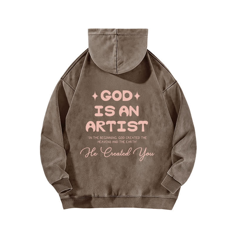 Christianartworkshop God Is An Artist Vintage Pink Print Washed Hoodie - image 1