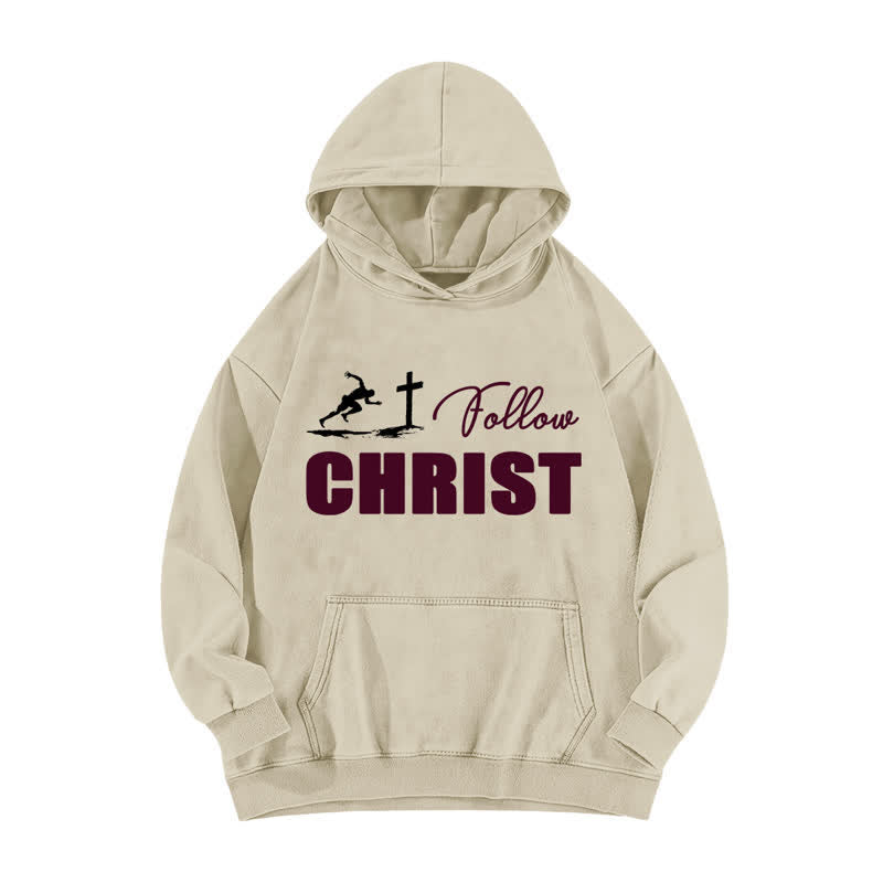 Christianartworkshop Follow Christ Cross Graphic Oversized Washed Hoodie - Apricot - 5XL - image 0