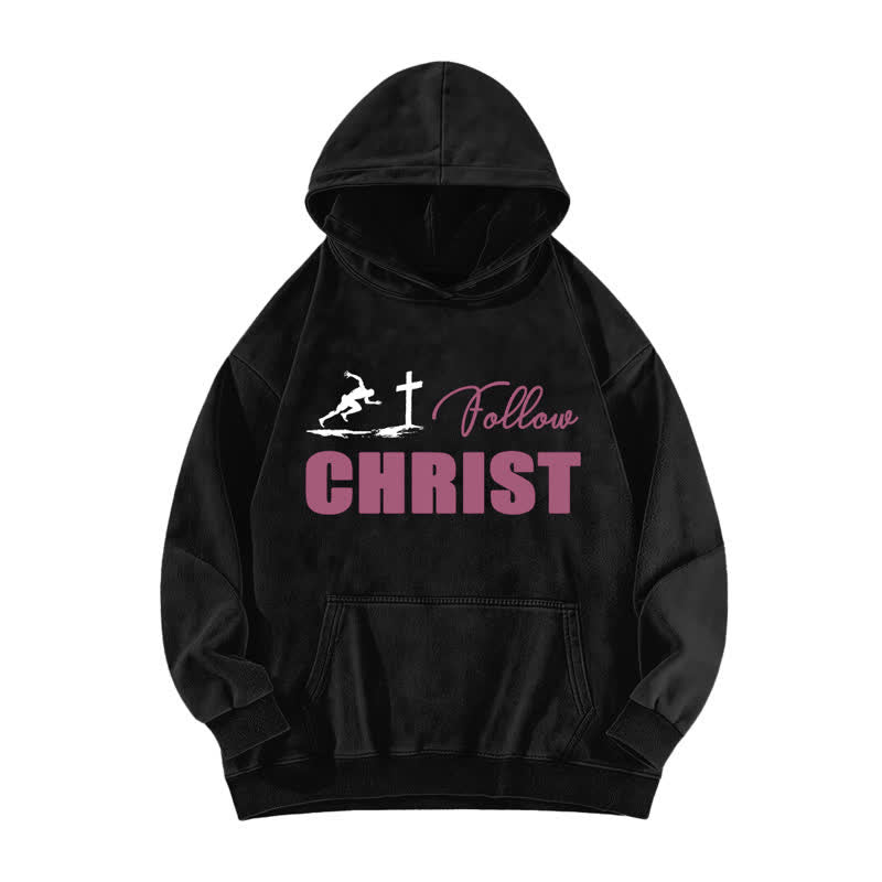 Christianartworkshop Follow Christ Cross Graphic Oversized Washed Hoodie - Black - 5XL - image 1