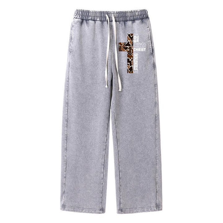 Christianartworkshop Walk By Faith Leopard Cross Washed Sweatpants - Grey - 2XL - image 16